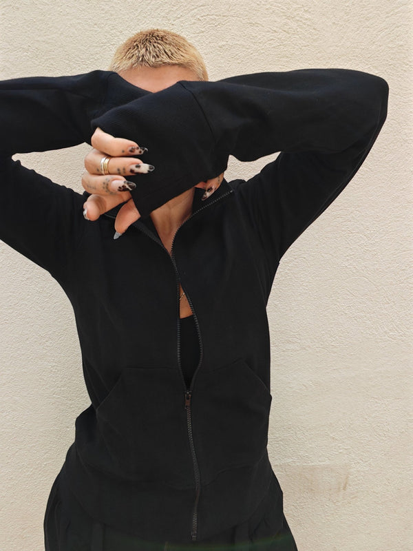 New Zip Jacket in Black and Black rib - Manners London