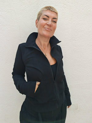 New Zip Jacket in Black and Black rib - Manners London