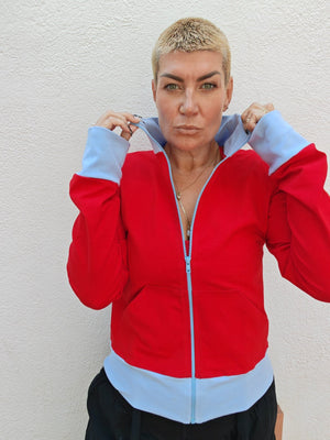 New Zip Jacket in red with pastel blue rib - Manners London