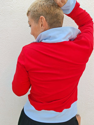 New Zip Jacket in red with pastel blue rib - Manners London