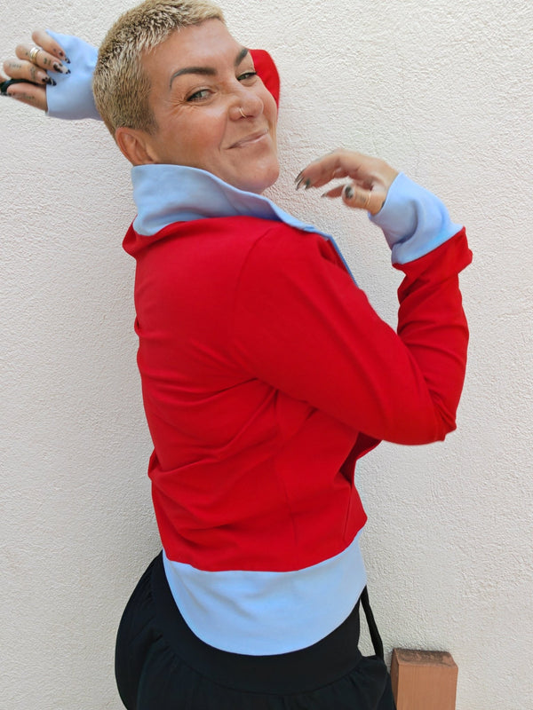 New Zip Jacket in red with pastel blue rib - Manners London