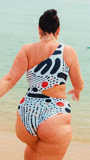 One Piece Reversible Petite In Cuppa Print and Black - Manners London