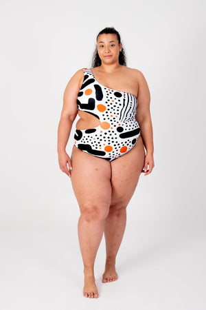 One Piece Reversible Petite In Cuppa Print and Black - Manners London