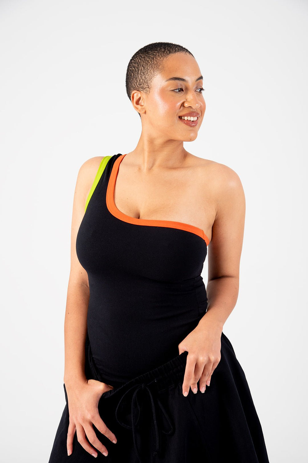 One Shoulder Binding Full Length Top in Black - Manners London