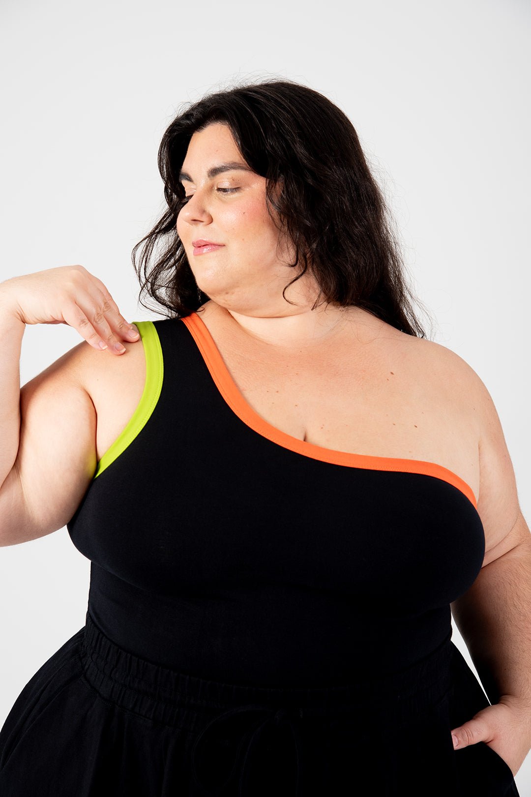 One Shoulder Binding Full Length Top in Black - Manners London
