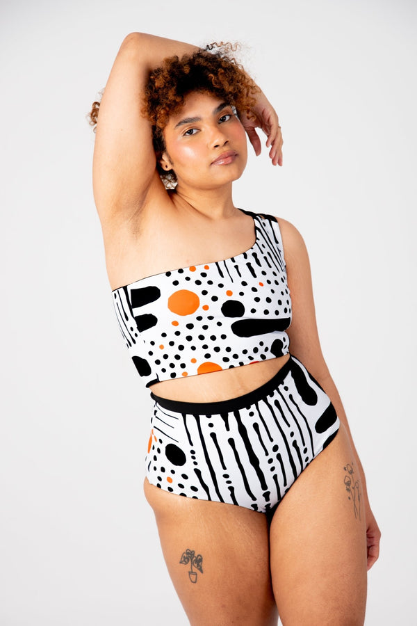 One Shoulder Reversible Top In Cuppa Print and Black - Manners London