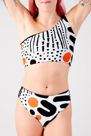 One Shoulder Reversible Top In Cuppa Print and Black - Manners London