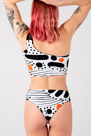 One Shoulder Reversible Top In Cuppa Print and Black - Manners London