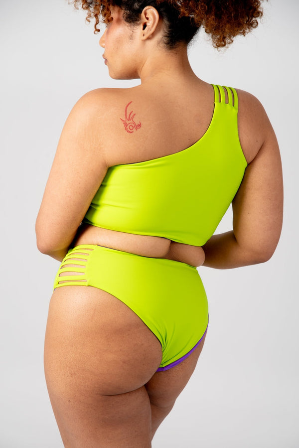 One Shoulder Reversible Top In Grape and Apple Sours - Manners London