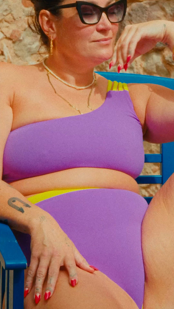 One Shoulder Reversible Top In Grape and Apple Sours - Manners London