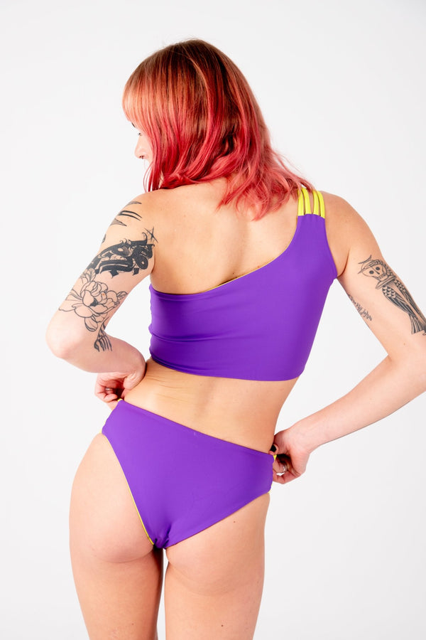 One Shoulder Reversible Top In Grape and Apple Sours - Manners London