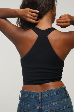 Otta Crop Top Tri - Back Thick Strap in Black - Manners London
