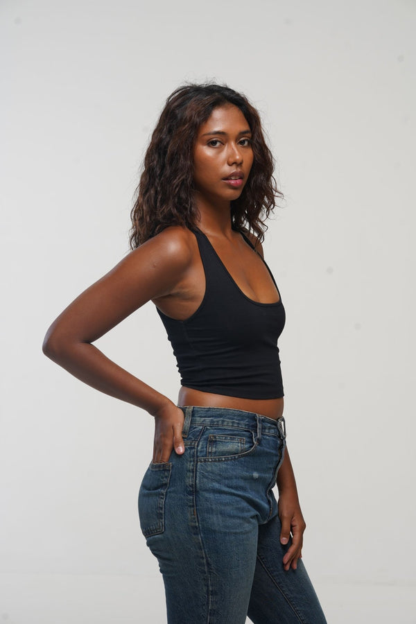 Otta Crop Top Tri - Back Thick Strap in Black - Manners London