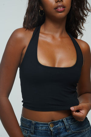 Otta Crop Top Tri - Back Thick Strap in Black - Manners London