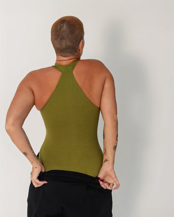Otta Full Length Top Tri-Back Thick Strap in Guacomole - Manners London