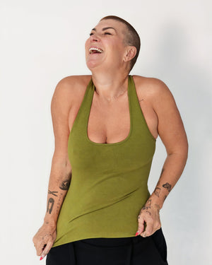 Otta Full Length Top Tri-Back Thick Strap in Guacomole - Manners London