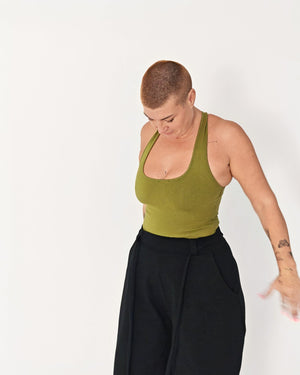 Otta Full Length Top Tri-Back Thick Strap in Guacomole - Manners London