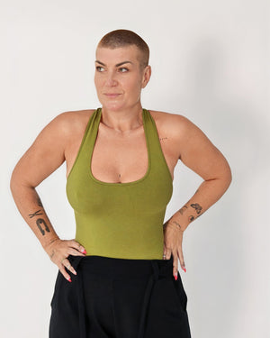 Otta Full Length Top Tri-Back Thick Strap in Guacomole - Manners London