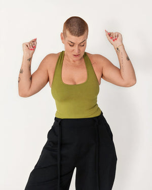 Otta Full Length Top Tri-Back Thick Strap in Guacomole - Manners London