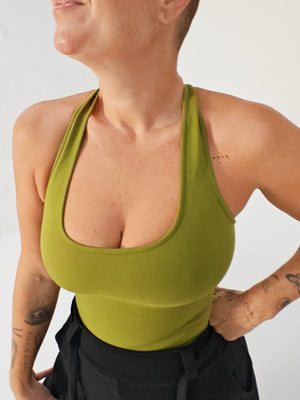 Otta Full Length Top Tri-Back Thick Strap in Guacomole - Manners London