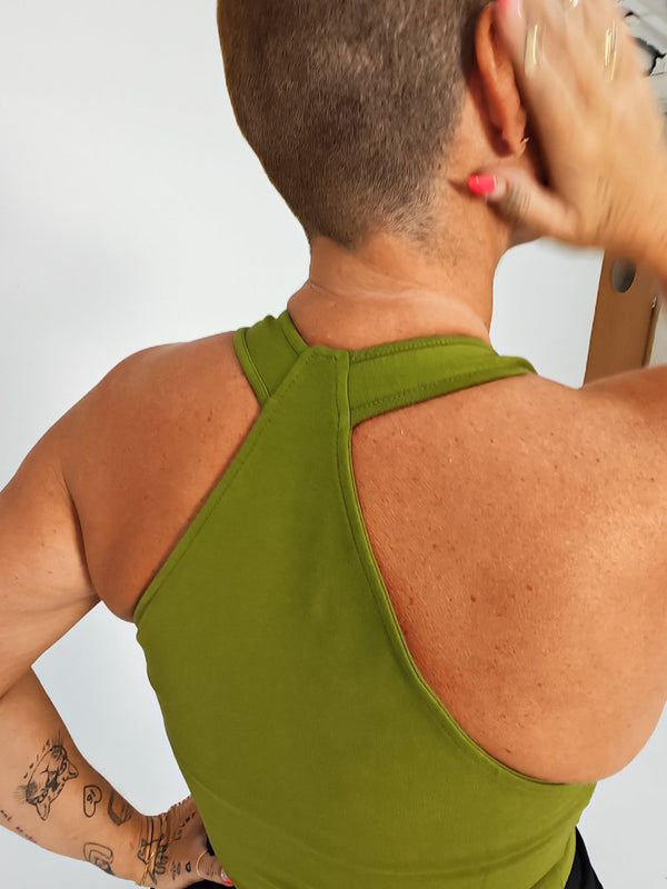 Otta Full Length Top Tri-Back Thick Strap in Guacomole - Manners London