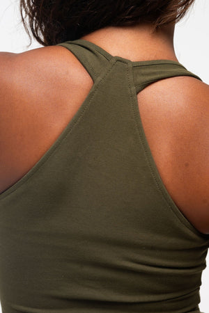 Otta Full Length Top Tri - Back Thick Strap in Khaki Green - Manners London