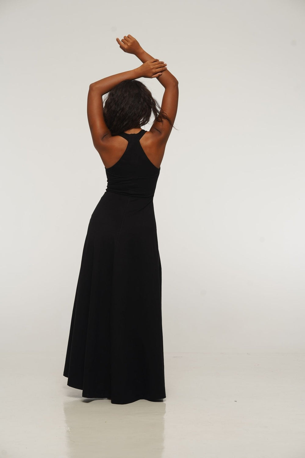 Otta Maxi Dress A-Line with Split Tri-Back Thick Strap in Black Otta Maxi Dress A-Line with Split Tri-Back Thick Strap in Black