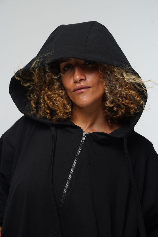 Oversized Balloon Hoodie with Zip in Black - Manners London