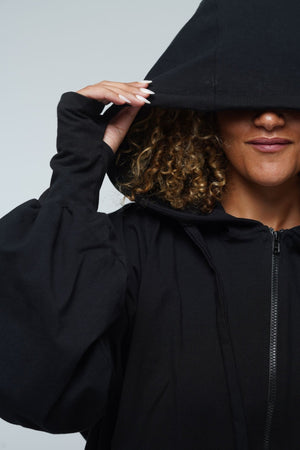 Oversized Balloon Hoodie with Zip in Black - Manners London
