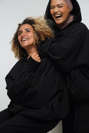 Oversized Balloon Hoodie with Zip in Black - Manners London