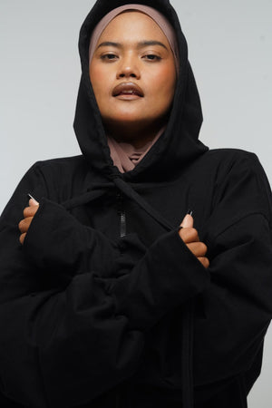 Oversized Balloon Hoodie with Zip in Black - Manners London