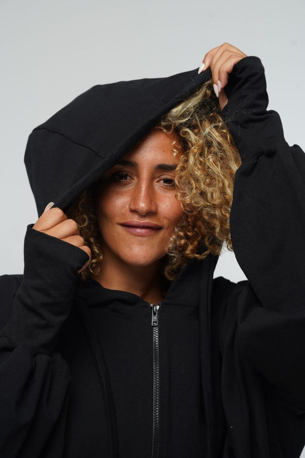 Oversized Balloon Hoodie with Zip in Black - Manners London