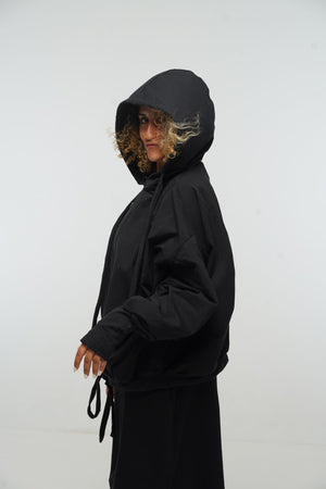 Oversized Balloon Hoodie with Zip in Black - Manners London