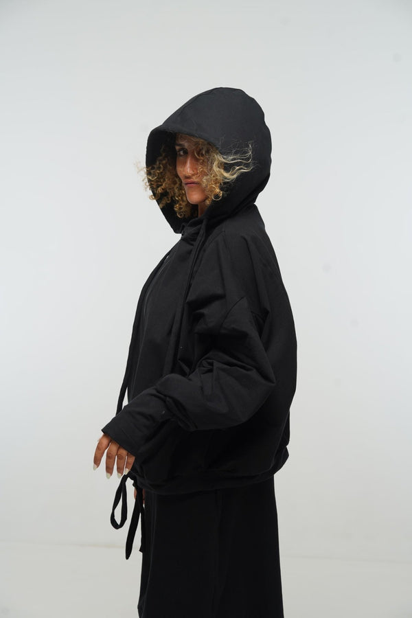Oversized Balloon Hoodie with Zip in Black - Manners London