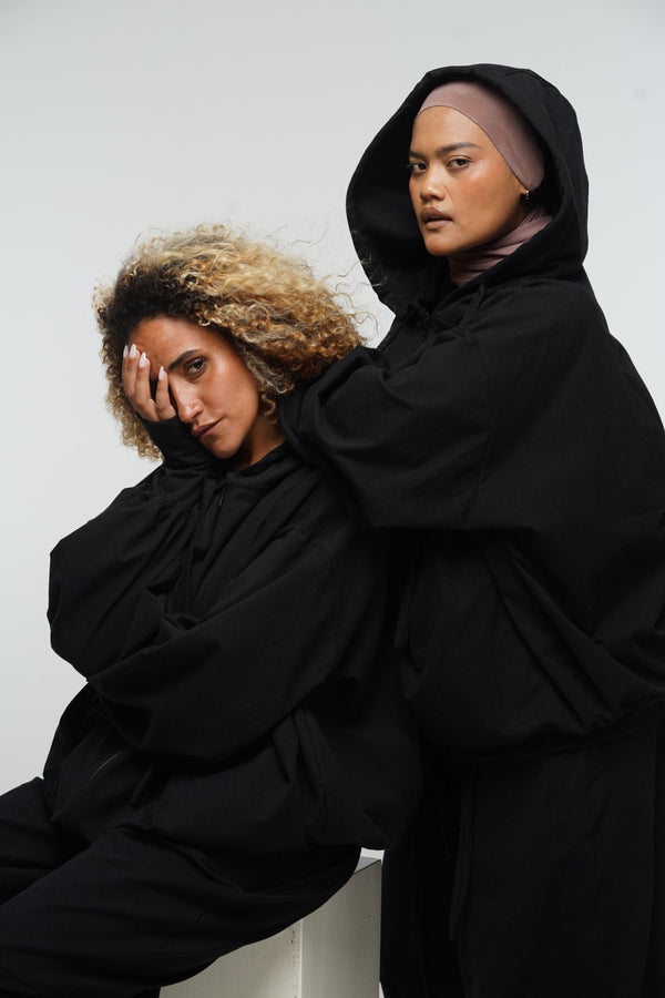 Oversized Balloon Hoodie with Zip in Black - Manners London