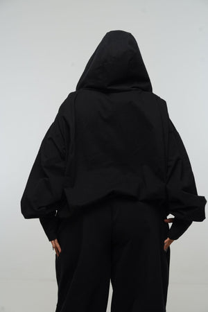 Oversized Balloon Hoodie with Zip in Black - Manners London