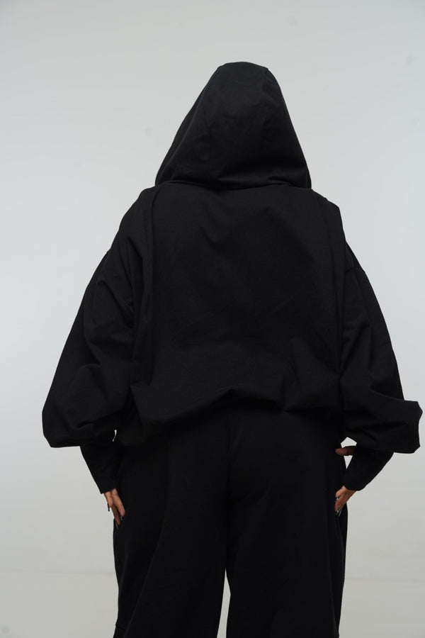 Oversized Balloon Hoodie with Zip in Black - Manners London
