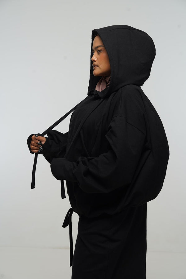 Oversized Balloon Hoodie with Zip in Black - Manners London