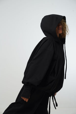 Oversized Balloon Hoodie with Zip in Black - Manners London