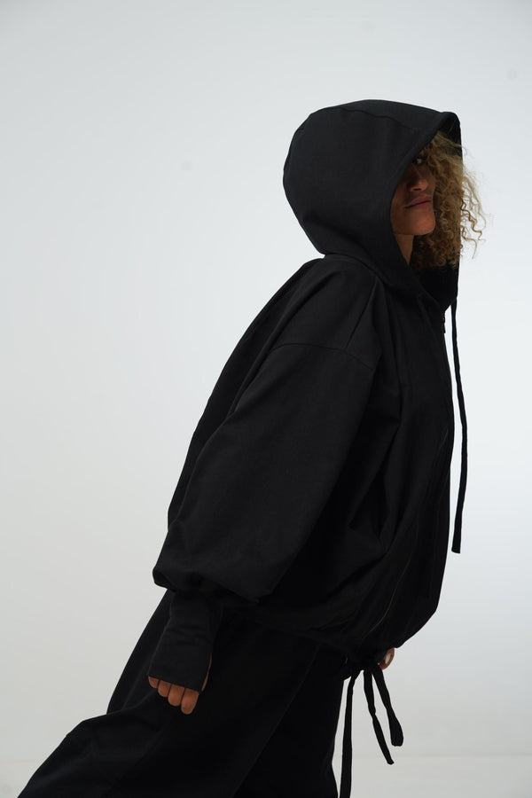 Oversized Balloon Hoodie with Zip in Black - Manners London