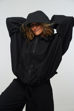 Oversized Balloon Hoodie with Zip in Black - Manners London