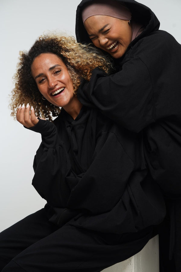 Oversized Balloon Hoodie with Zip in Black - Manners London