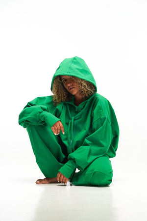 Oversized Balloon Hoodie with Zip in Grass Green - Manners London