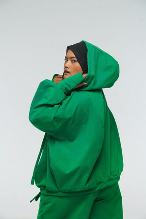 Oversized Balloon Hoodie with Zip in Grass Green - Manners London