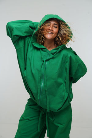 Oversized Balloon Hoodie with Zip in Grass Green - Manners London