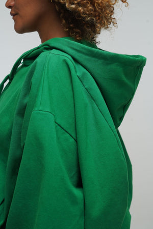Oversized Balloon Hoodie with Zip in Grass Green - Manners London