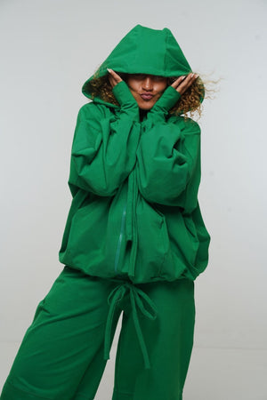 Oversized Balloon Hoodie with Zip in Grass Green - Manners London