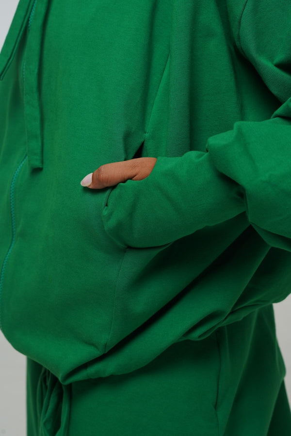 Oversized Balloon Hoodie with Zip in Grass Green - Manners London