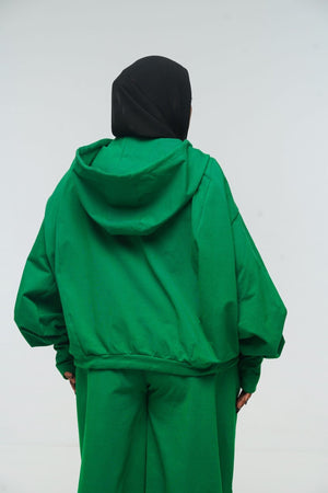 Oversized Balloon Hoodie with Zip in Grass Green - Manners London