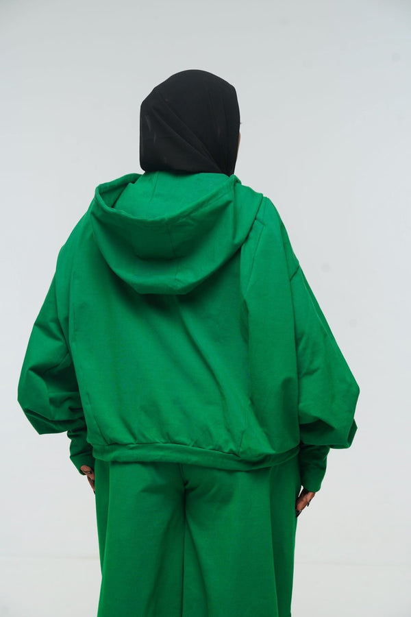 Oversized Balloon Hoodie with Zip in Grass Green - Manners London